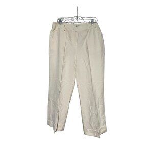 Emanuel Women's Regular Fit Straight Leg Trouser Linen Pants White Size 14